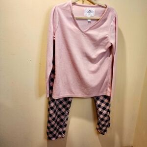 Goodnight Kiss Pink Plaid Cozy Pajama Set Size M